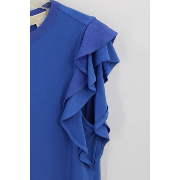 Michael Kors Dress Women's L Tide Blue Shift Flutter Sleeves Crepe Lined Nwt - Picture 3 of 8
